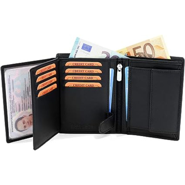 Ægte læder herrepung 12,5 x 9,5 x 2 cm RFID-blokering sort
