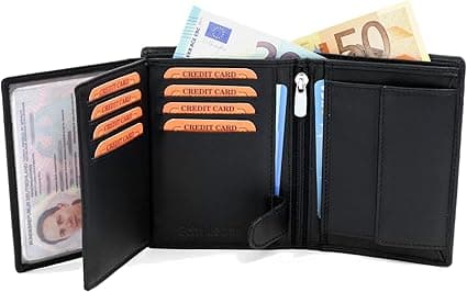 Äkta läder plånbok för män 12,5 x 9,5 x 2 cm RFID-blockering Svart