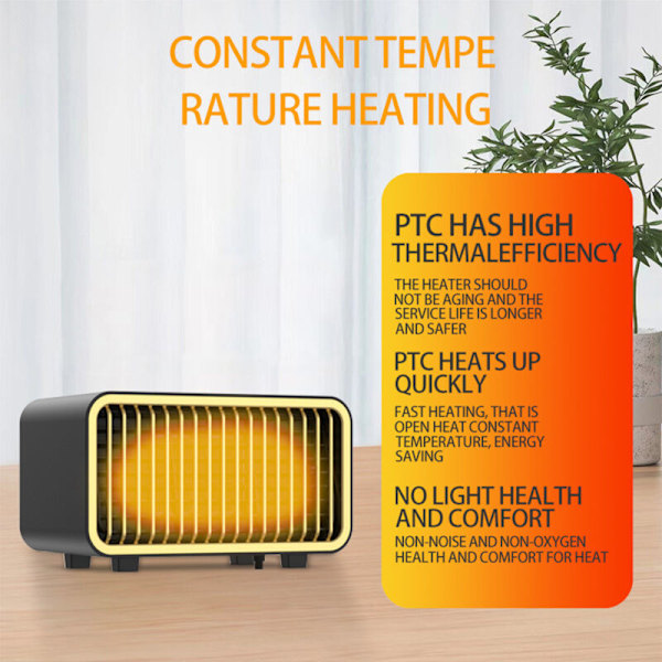 800W Hiljainen keraaminen PTC-lisälämmitys, 3 sekunnin nopea lämmitys, 30 asteen kallistus- ja ylikuumenemissuoja, 2 säädettävää nopeutta - musta