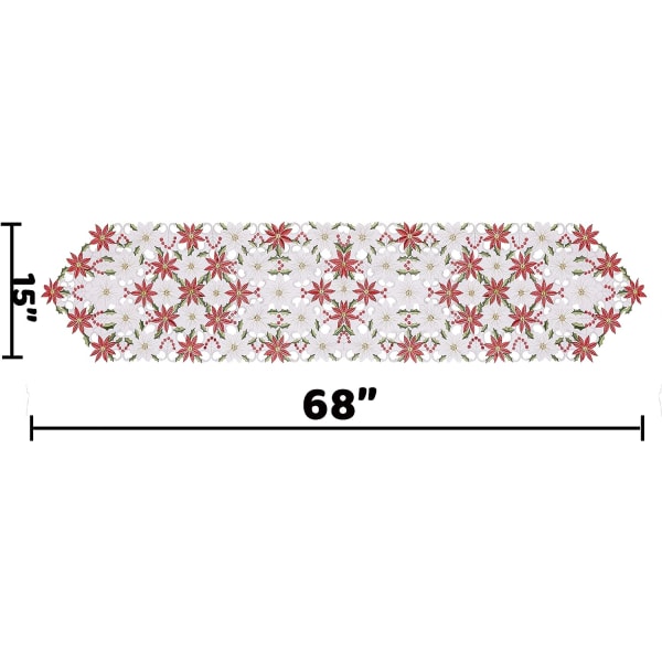 Juleblomst Bordsløber, 38x176CM Poinsettia Broderet Kristtorn Bordsløber til Juledekorationer