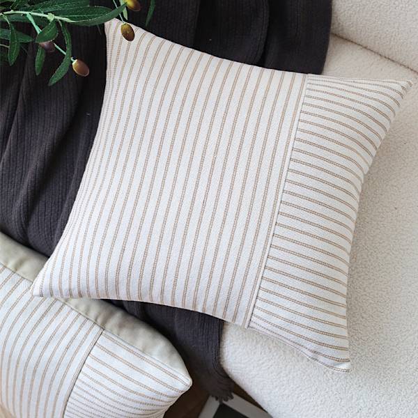 Khaki og beige lappeteppe putetrekk 45*45cm, stripete dekorative moderne aksent putetrekk for sofa sofa soverom