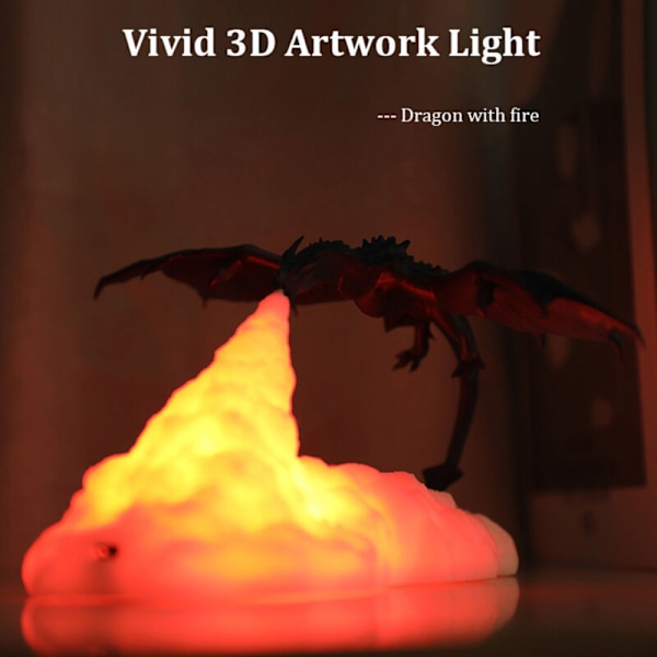 Dragon Fire Drage Lampe 3D Varmt Hjemmevann USB Oppladbar Ho Dekorasjon for barnegave til barn