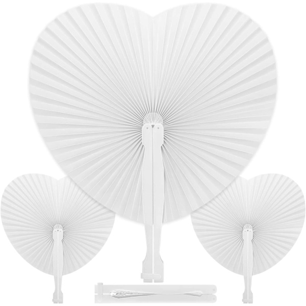 Set med 20 bröllopsfläktar, papper, vitt, hjärtformade för bröllopspåse och bröllopsdekoration