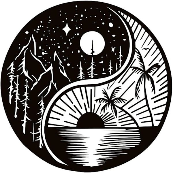 Metall Yin Yang Väggdekor Sol och Måne Vägghängande Dekor för Yoga, Badrum, Sovrum, Kontor, 29 x 29 cm
