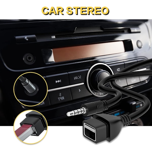 2 stk USB til Jack-adapter fra USB 2.0 til 3,5 mm hannlig Aux-stereolydplugg USB-konverter Jack-kontakt Musikkabel, egnet for bilradio, A