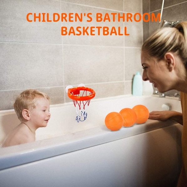 Badlegetøj, sugekop basketballkurv, baby toddler badelegetøj, sjove badelegetøj, badekar legetøj basketballkurv med 3 bolde, Montessori pædagogisk legetøj fo