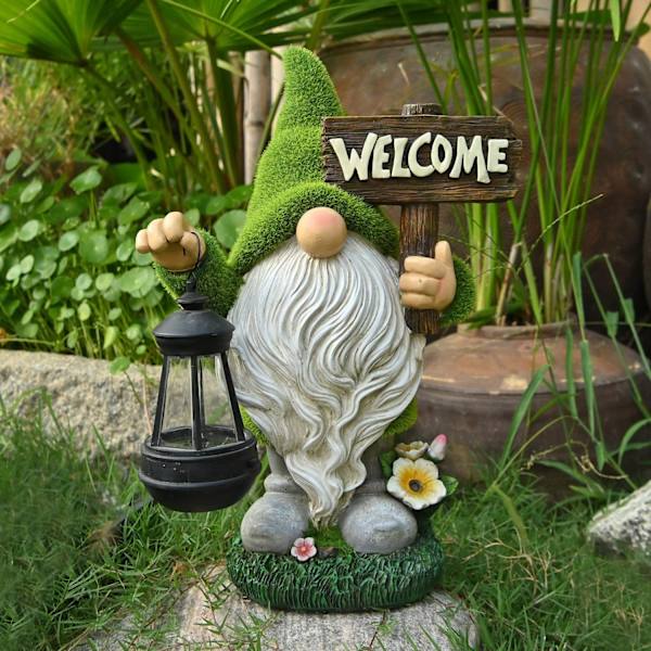 Havehave Pynt Nisse Statue Velegnet Til Udendørs Havedekoration (Velkommen Flok Plade)