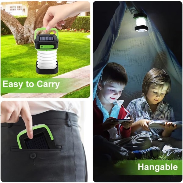 Bærbar solcelledrevet USB-campinglampe, genopladelig LED-campi