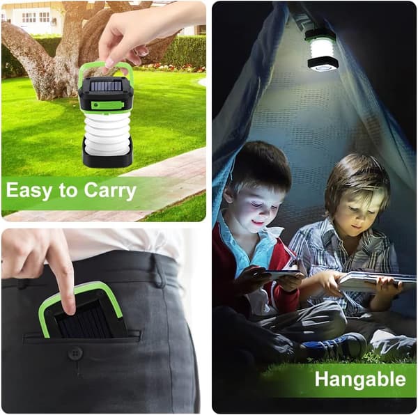 Bærbar solcelledrevet USB campinglys, genopladelig, LED campinglys foldbart teltlys 3 tilstande af nødlys og powerbank, egnet til
