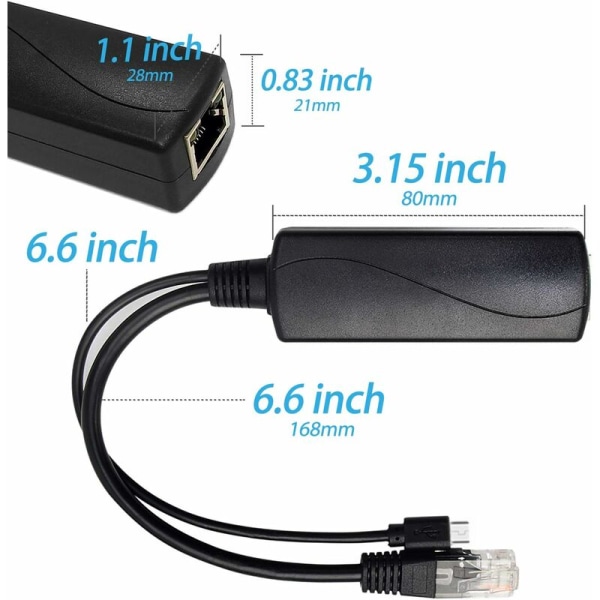 Gigabit Micro USB PoE Splitter Output 5V 2.4A, IEEE 802.3af Standard 10/100 / 1000Mbps Power Over Ethernet Splitter Adapter for Security IP Camera C