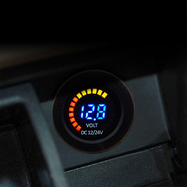 Bil motorsykkel voltmeter 12/24V to-i-ett intelligent fargeskjerm lavspenning voltmeter summeralarm