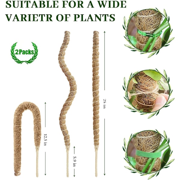 4-pak Have-Støtter til Monstera deliciosa, Klatrestativer, Bøjbare Formbare Mosstænger, Pothos og Klatreplanter
