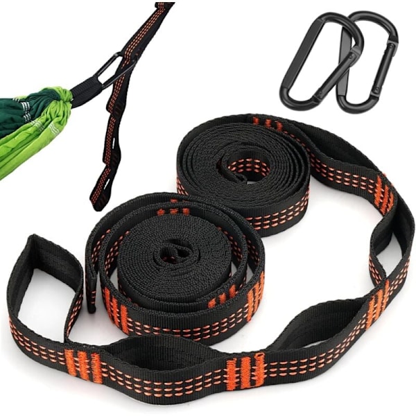 Set med 2 hängmattaremmar, 2m x 2,5 cm Polyester hängmattefixering, Hängmattarem med 2 karbinhakar, Hängmattefäste för träd, maximal belastning 300 kg