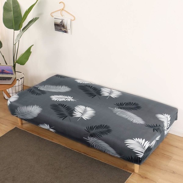 Armlös sofföverdrag 3-sits stretch sofföverdrag hela vikbara soffskydd, universell halkfri soffhandduk 160-190cm (bladtryck)