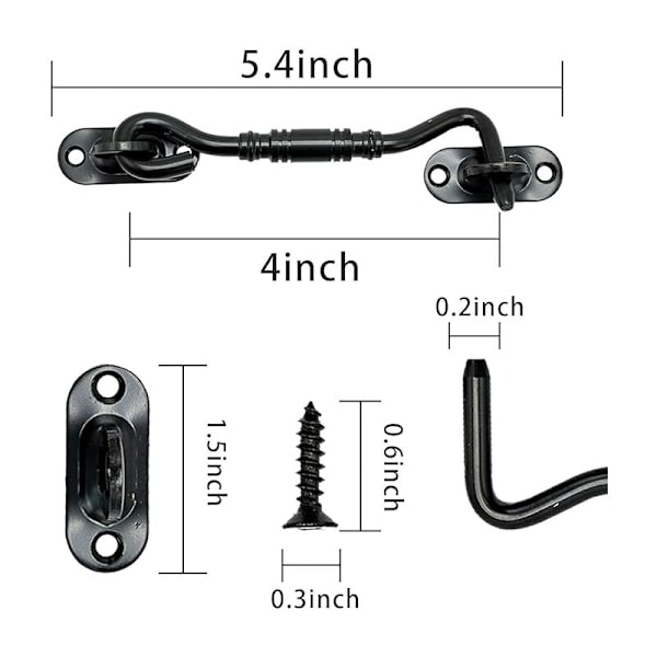 2 stycken krok svart dörrstängning rostfria stålkrokar med lås dörr eller bultar för ladugårdsdörrlås, badrum, fönster, skjutdörr (10cm)