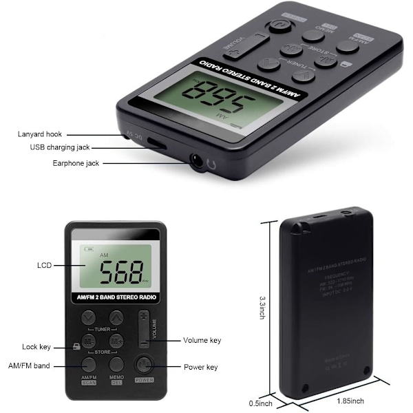 AM/FM lommeradio bærbar VR-robot, Mini Digital Tuning Walkman Radio, med oppladbart batteri, øretelefon, låseskjerm for gå/jogging/treningssenter/camping