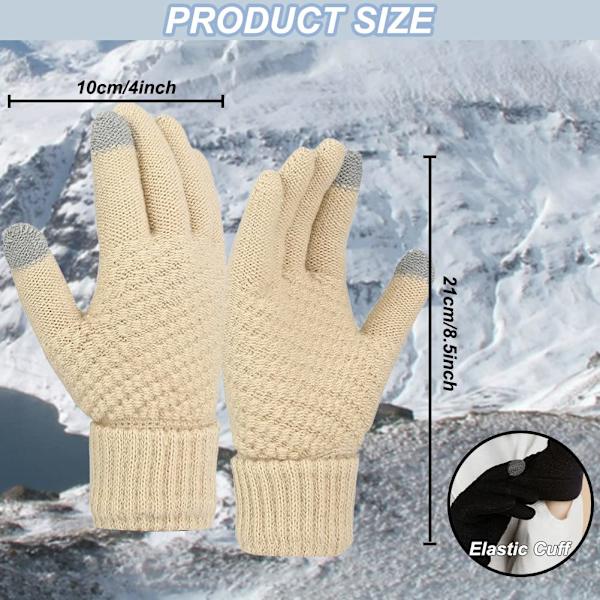 Vinterhandsker varme uld strikkede handsker plus fløjl og fortykkede koreansk stil kuldesikre søde cykel touch screen varme handsker (beige)