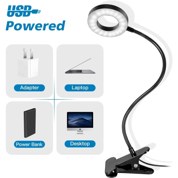 48 LED-kiinnikepöytävalaisin 360° joustava kiinnike lukuvalaisin 3 valotilaa ja 10 kirkkaustasoa USB LED-pöytävalaisin opiskeluun ja työhön, musta