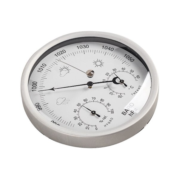Analog väderstation för inomhus och utomhus med ram i rostfritt stål i elegant design - Består av barometer, hygrometer och termometer（）