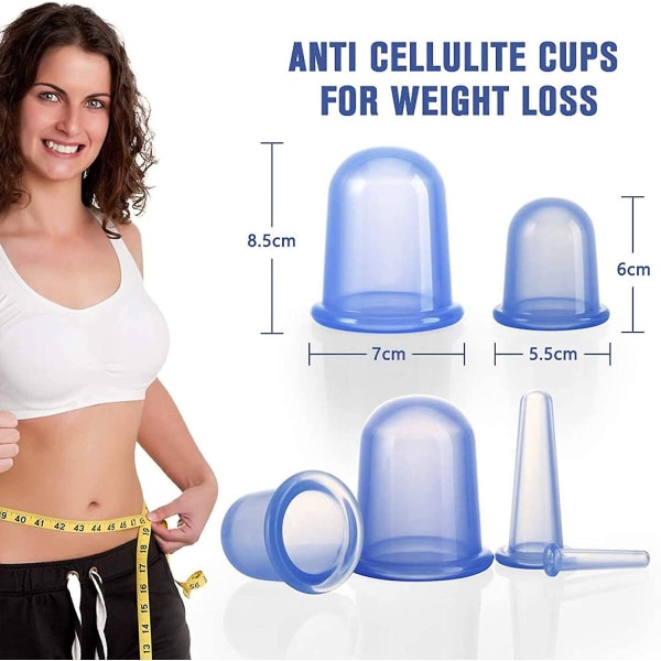 4 stk. Anti-Cellulite Sugkopper, Slankende Silikon Massagekopper Anti-Cellulite Massager Til Balder, Ben, Lår, Mave Pink