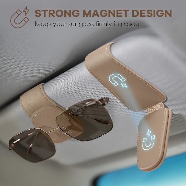 Auton Lasikoteline, 2 kpl Universaali Magneettinen Auton Lasikoteline Nahkainen Visiiri Auton Aurinkolasikoteline (Beige)