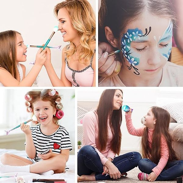 11-osainen värikäs kalanpyrstökahvainen meikkisivelinsarja, meikkivoidekulmakarvat eyeliner-kynäpuuteriposkipuna kosmetiikkapeitevoideharja naisille tytöille söpö