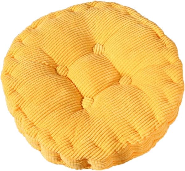 Tuolin pehmuste, paksu täyte, topattu, pyöreä, sisä- ja ulkokäyttöön, pyöreä pehmuste, keltainen