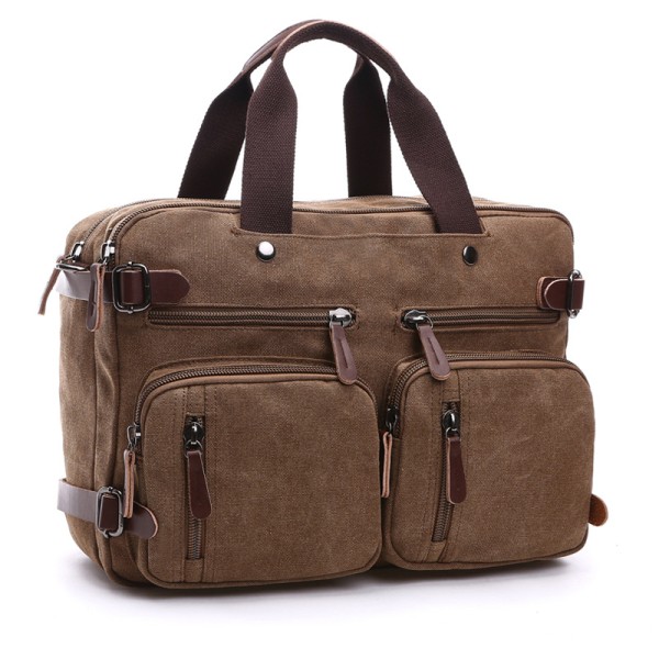 Casual canvas bag, business briefcase, portable cross-body backpack, three-way bag, large size can hold 17-inch computer bag