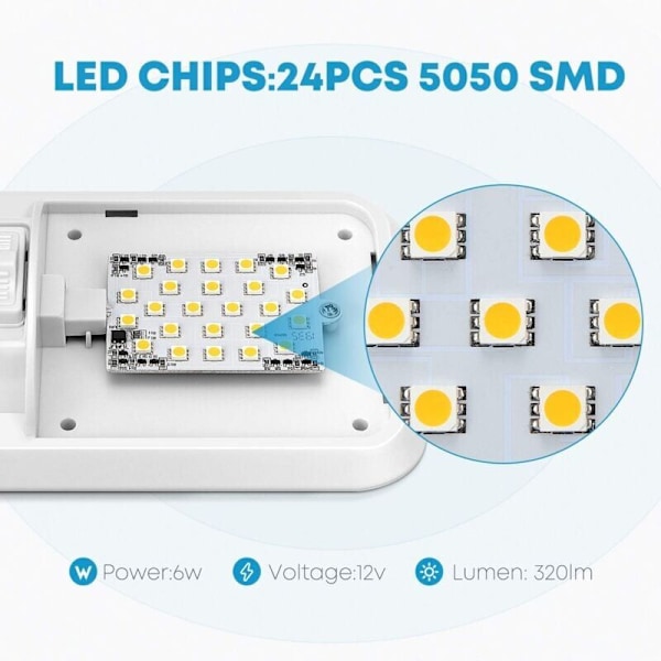 12 V Taklampe LED RV 280 LM, Taklampe Innvendig belysning for tilhenger, bobil med bryter (sett med 2)