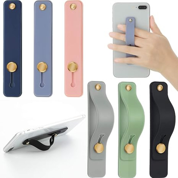 6 stycken telefonremgrepphållare mobiltelefongrepp teleskopiskt fingertelefonfingerremhållare universell fingerstöd för de flesta smartphones (mjuk
