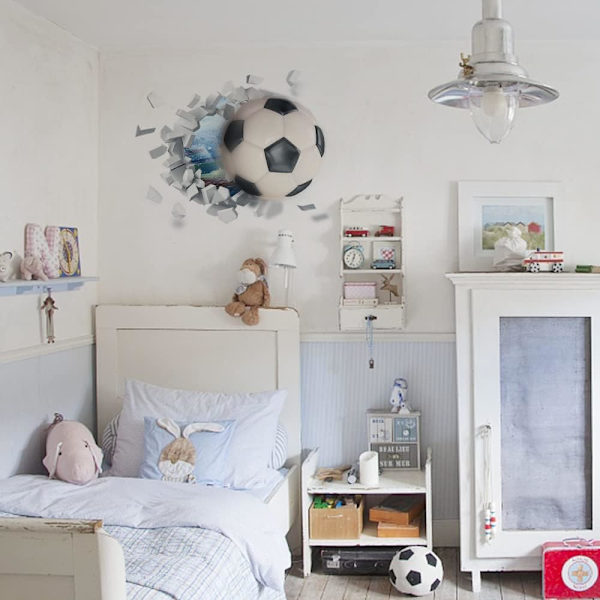 Fotball veggklistremerke, 3D veggklistremerke for gutte rom, vinyl fotballplakat dekorasjon for babyrom, stue, gang
