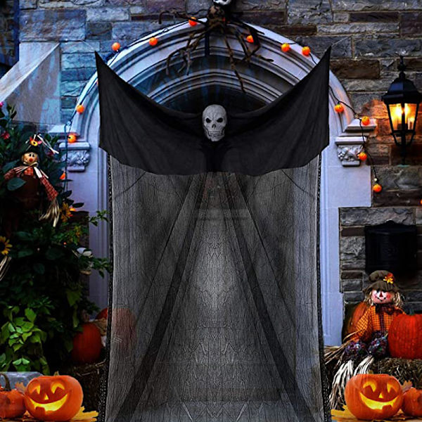 Halloween riippuva haamu koriste kummitustaloon riippuva Grim Reaper Skull Halloween koriste rekvisiitta pelottava rekvisiitta Halloween koriste (musta)