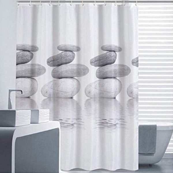 Bruseforhæng Zen Stone Vildt Græs Reflektion i Vand Bruseforhæng 12 Kroge, Meditation Design Vandtæt Stof Bruseforhæng 180*200