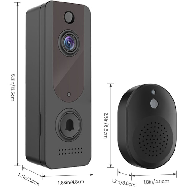 Video video Hjemmelavet Kamera WiFi Intelligent Interfektion Fjernovervågning Humanoid Genkendelse High Definition High Definition Video Dørklokke/Blac