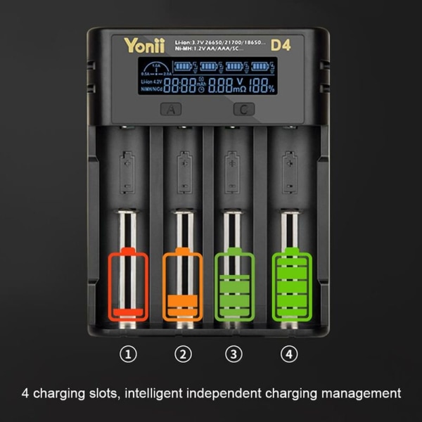 18650 batterioplader 4 slots til 18650 21700 26650 lithium AA AAA Nimh batteri