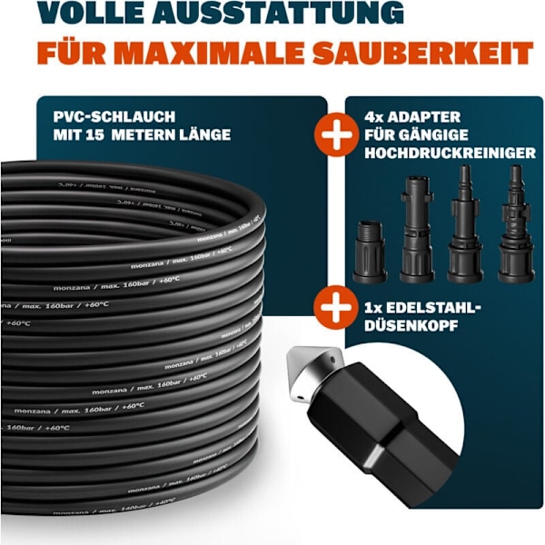 Painepesurin letku musta joustava viemärinavausletku 15m viemärinpuhdistus - RWDrain Unblocker