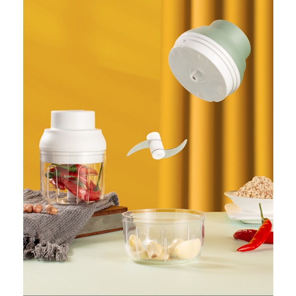 Grøn elektrisk hvidløgspresser Mini Crusher Holdbar Heavy Duty Cordless Chopper Mini Elektrisk Chopper Grøntsager Frugt Hvidløg Blendere