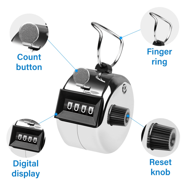 4-numeroinen napsautuslaskuri, metalliset käsinlaskurit, napsautuslaskurit, laskurilaskuri laskemiseen, neulomiseen, valmennukseen, golfiin, kierrokseen, kalastukseen