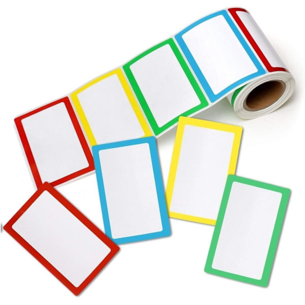 Set med 250 färgglada självhäftande etiketter (4,5*2,5 cm) för kläder, kontor och skolor.