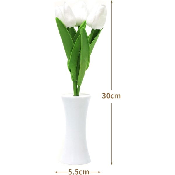 2 Pakke Stilig Tulipan Blomster Bordlampe, 3 Stilker Hvit Tulipan LED Nattlys, Simulering Potted Nattlys Bursdag Feriefest Bryllupsromdekor