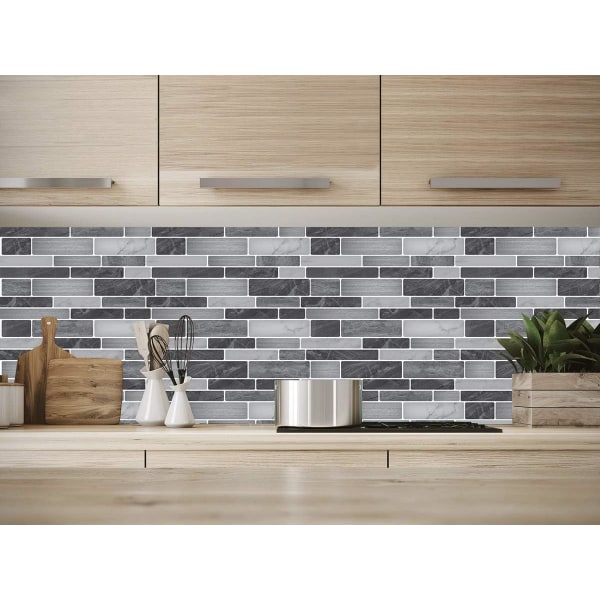 2 kappaletta 25*28cm, itseliimautuvat seinälaatat, musta ja harmaa liimautuva backsplash marmori kuviolla keittiöön kylpyhuoneeseen, mosaiikkivaikutus