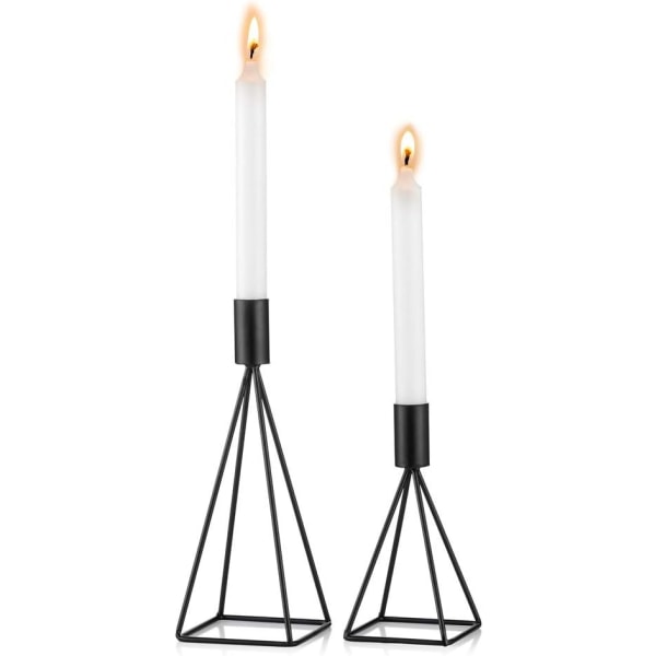 Set of 2 Candlesticks Candelabra Candlesticks in Black Geometric Metal, Candle Holders of Different Sizes, Vintage Wedding Table Decoration Candle H