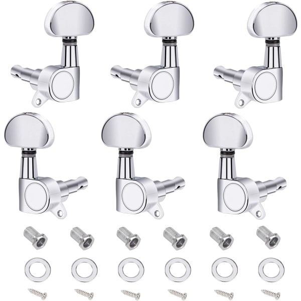 Gitar (6 stk) Stemmeskruer Knapper, 3L3R Streng Stemmeskruer Nøkler Pegger Lukkede Hoder Reservedeler for Elektrisk eller Akustisk Gitar