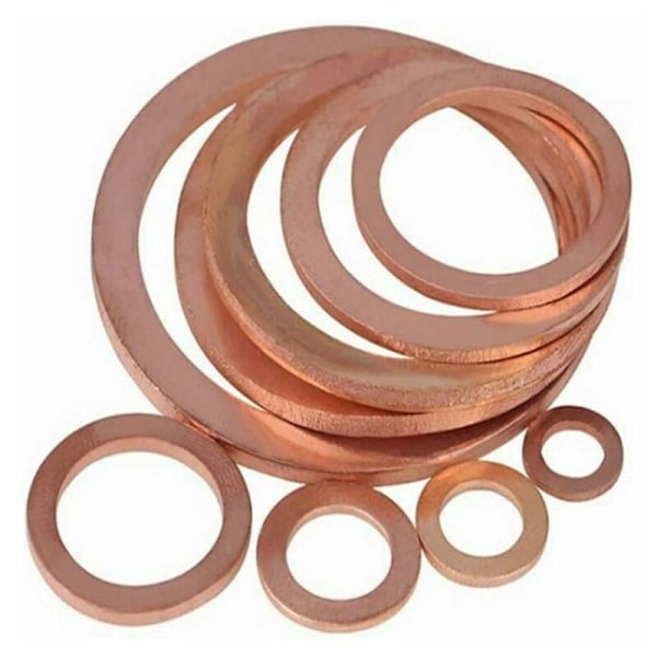 200 stk Metall Kobber Flate Ringer Sortiment av metallringer flate kjøkkensett i kobber ideell for dreneringsplugger vann drivstoff og hydrauliske koblinger