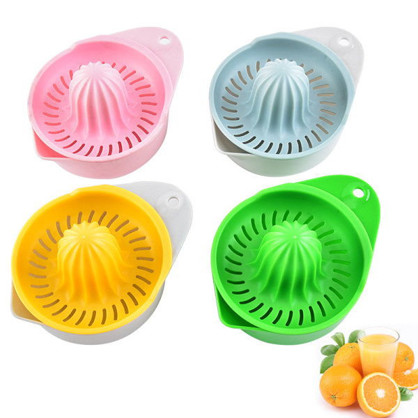 Lysegrå gul frugtpresser, citruspresser, manuel presser, presser med beholder, plast, 14,5 x 11 x 8,7 cm