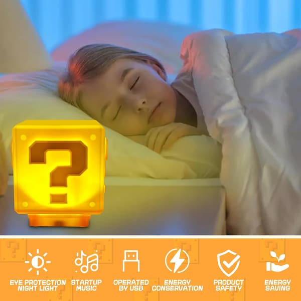 Mini Question Block Natlampe, Sengelampe, Udstyret med Spillets Samme Guldlyd (med USB-strømkabel)