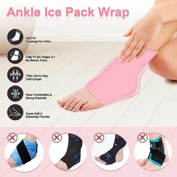 (Pink) Ankel Ice Wrap til skader Genanvendelig Foot Ice Pack Compres
