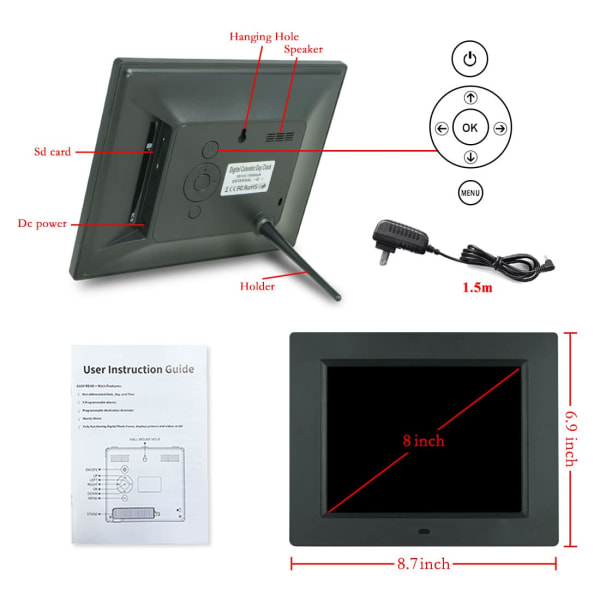 Digital klokke for eldre 8 tommers alarmklokke Alzheimers klokke med dato og tid Hjelper hukommelsestap Alzheimers og demens klokke (Svart)