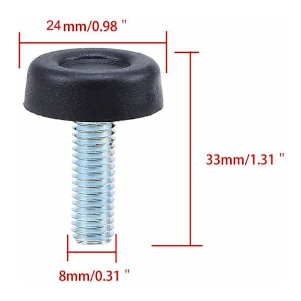 Sæt med 20 justerbare fødder til møbler - M8 x 24 mm, Beskyttelse til justerbar bordfod med gevindstang, 24 mm, justerbar fod til at skrue på møbler