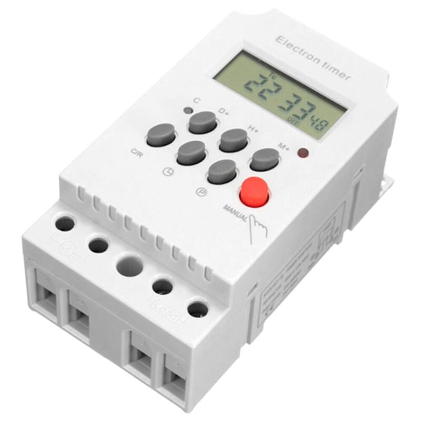 Programmerbar digital timer AC 220 V 25 A, Elektronisk timer controller på DIN-skinne med LCD og urvisning